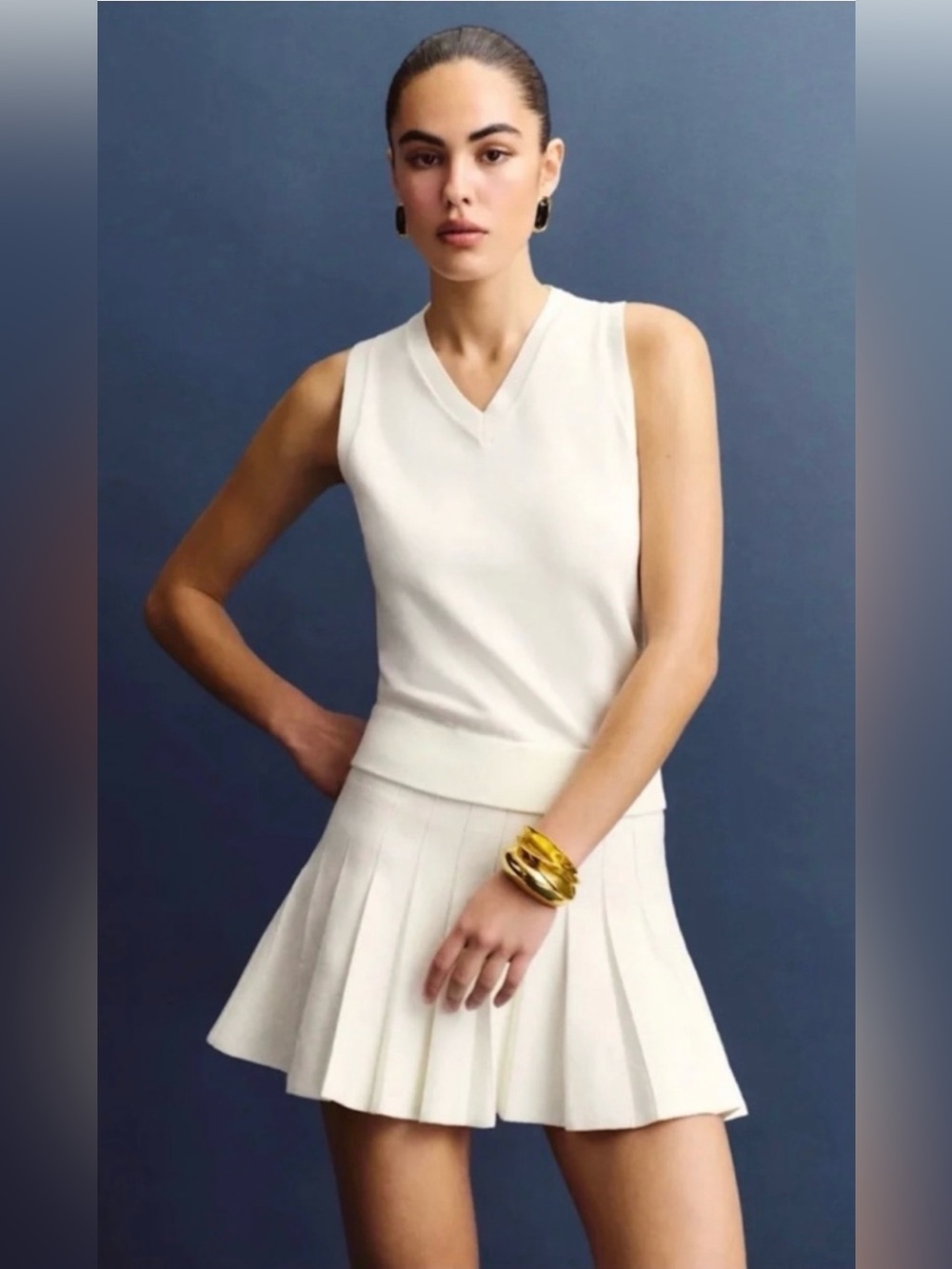 Reformation Blair Cotton cream pleated Sweater Dress Medium